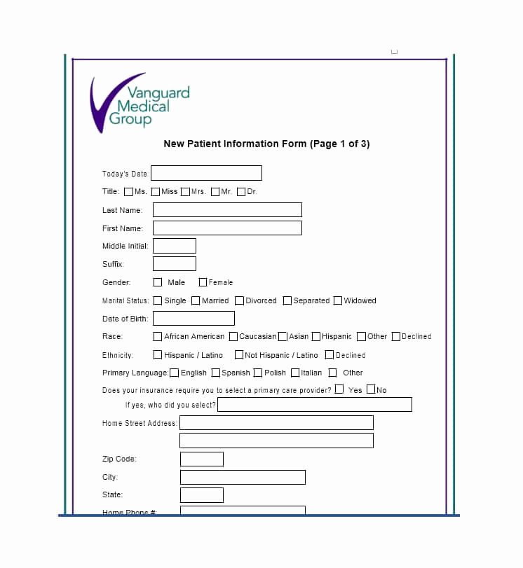 Patient Registration form Template New 44 New Patient Registration form Templates Printable