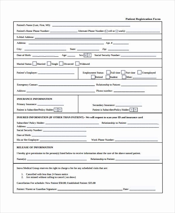 Patient Registration form Template New Sample Patient Registration form 8 Free Documents