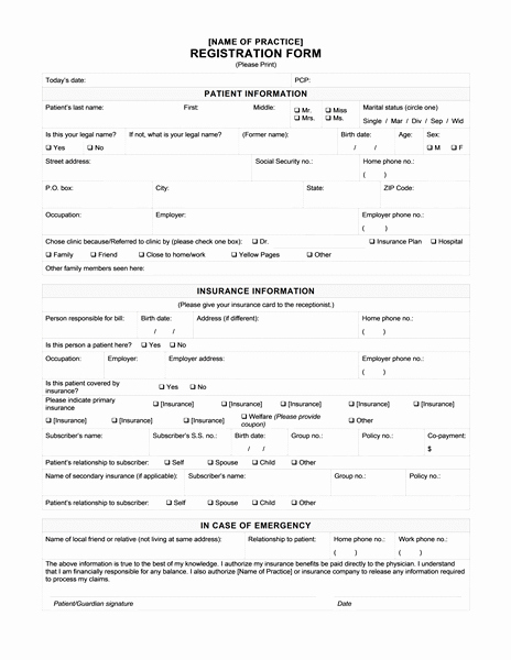 Patient Registration form Template Unique Patient Registration form Patient Registration form is