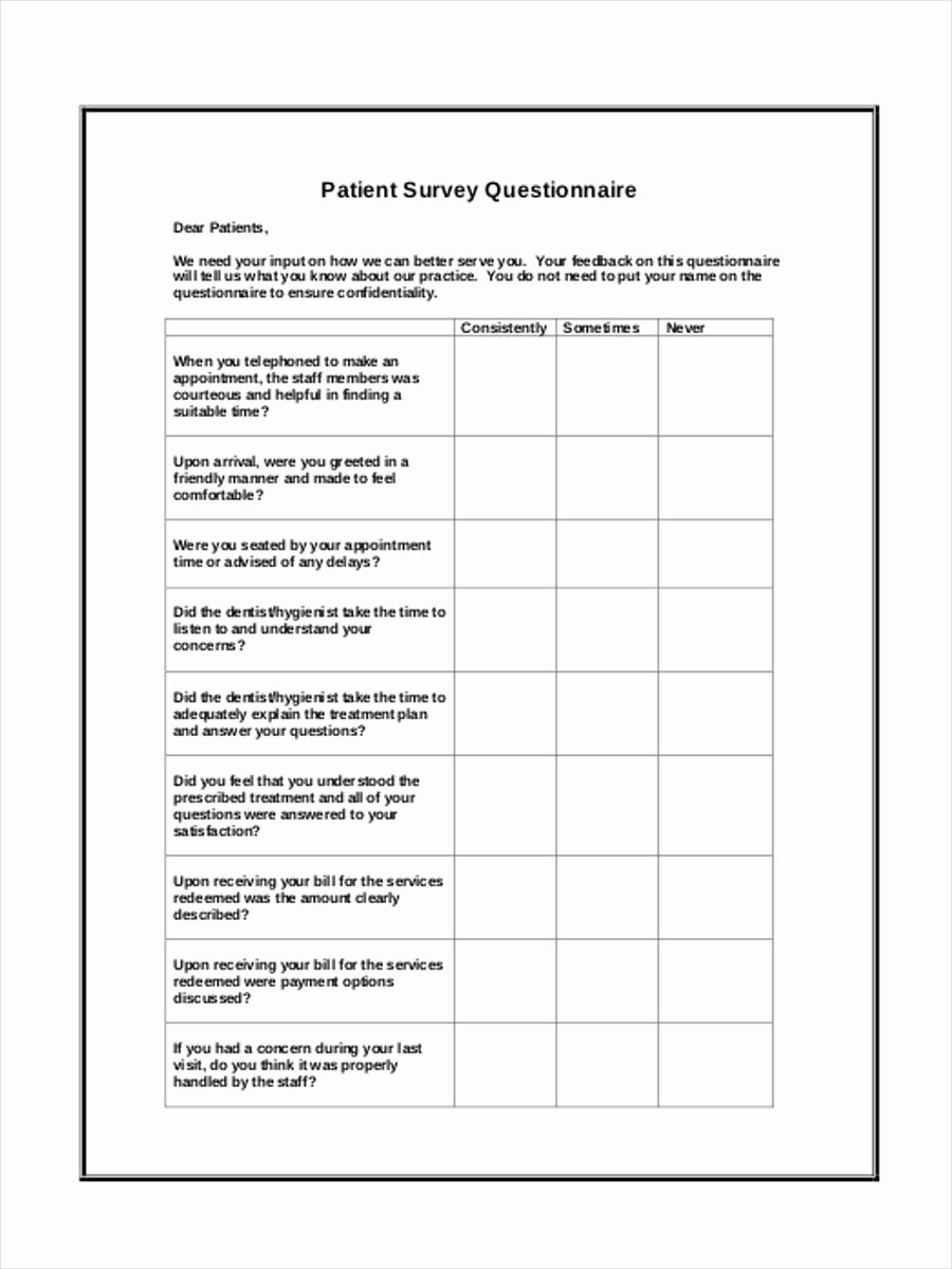 Patient Satisfaction Survey Template Awesome 6 Patient Satisfaction Questionnaire form Sample Free
