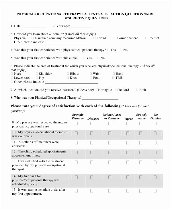 Patient Satisfaction Survey Template Beautiful Sample Patient Satisfaction Questionnaire forms 9 Free