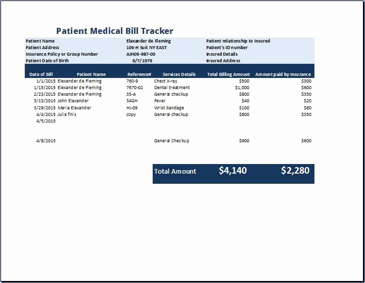 Patient Tracking Excel Template Luxury Hospital Patient Medical Bill Tracker Template