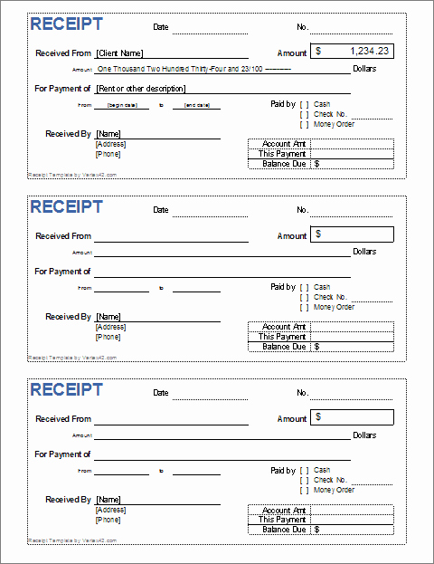 Payment Receipt Template Excel New Cash Receipt Template for Excel