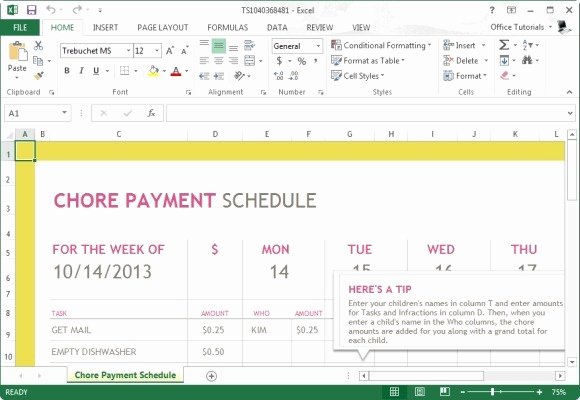 Payment Schedule Template Excel Best Of Chore Payment Template for Microsoft Excel 2013