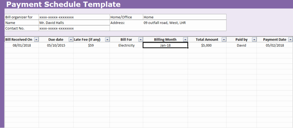 Payment Schedule Template Excel Inspirational Payment Schedule Template Excel