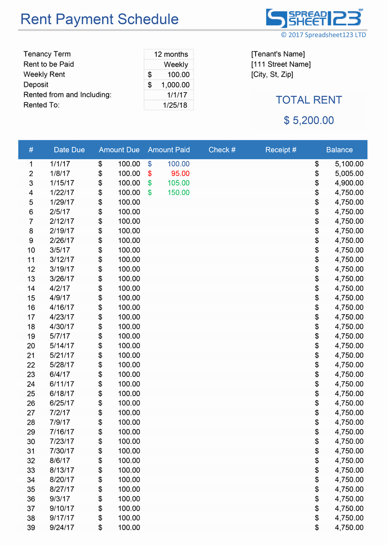 Payment Schedule Template Excel New Rent Payment Schedule Template for Excel