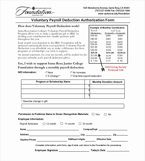 Payroll Deduction Authorization form Template Awesome 7 Payroll Bud Templates – Free Sample Example format