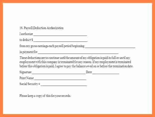 Payroll Deduction Authorization form Template Best Of 8 Salary Deduction format