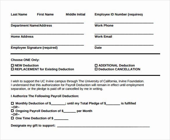 Payroll Deduction Authorization form Template Fresh 10 Payroll Deduction forms to Download