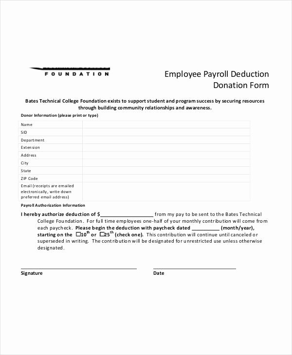 Payroll Deduction Authorization form Template Fresh Payroll Deduction form Template 10 Free Sample Example