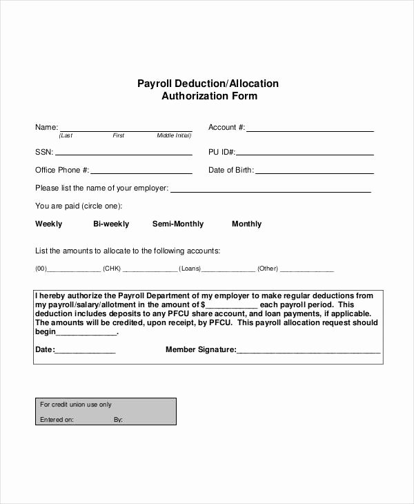 Payroll Deduction Authorization form Template Fresh Payroll Deduction form Template 10 Free Sample Example