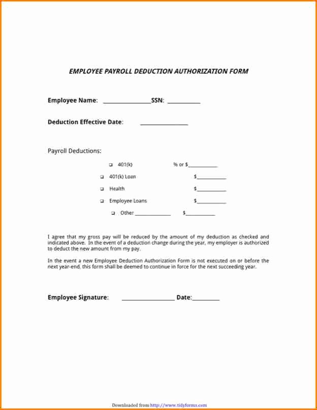 Payroll Deduction Authorization form Template Inspirational 9 Employee Payroll forms Template
