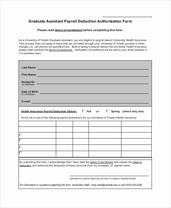 Payroll Deduction Authorization form Template Luxury Payroll Deduction form Template 10 Free Sample Example