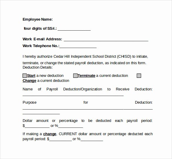 Payroll Deduction Authorization form Template New 10 Payroll Deduction forms to Download