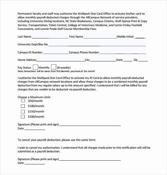 Payroll Deduction form Template Awesome 10 Payroll Deduction forms to Download