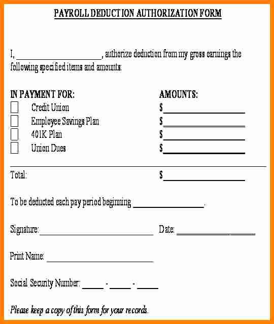 Payroll Deduction form Template Awesome 5 Payroll Deduction Authorization form Template