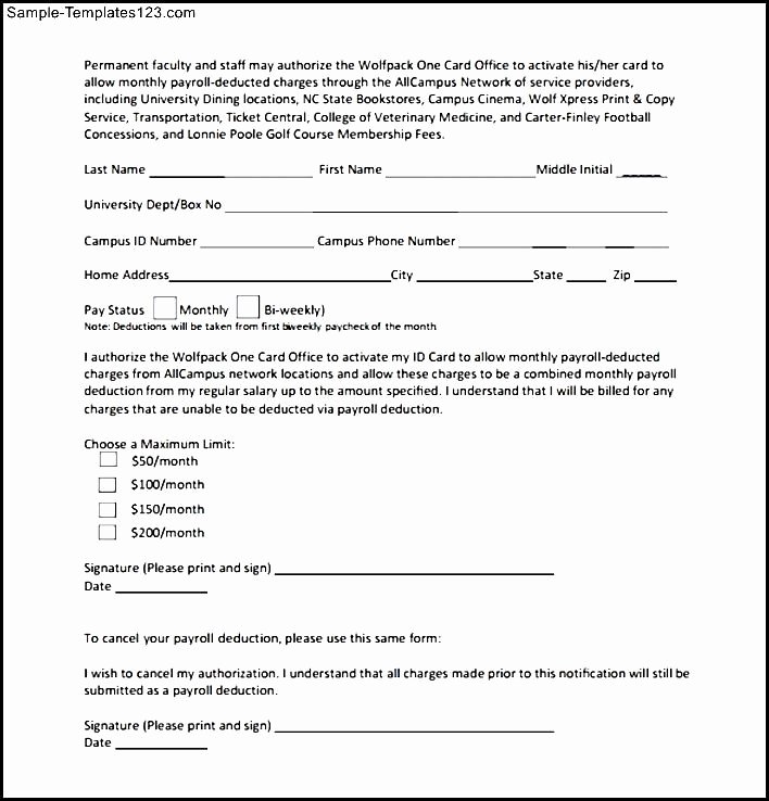 Payroll Deduction form Template Beautiful 27 Of Template Letter Payroll Undeduction