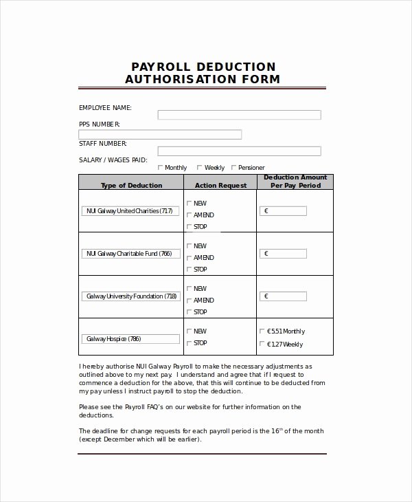 Payroll Deduction form Template Elegant Payroll Template 8 Free Word Pdf Documents Download