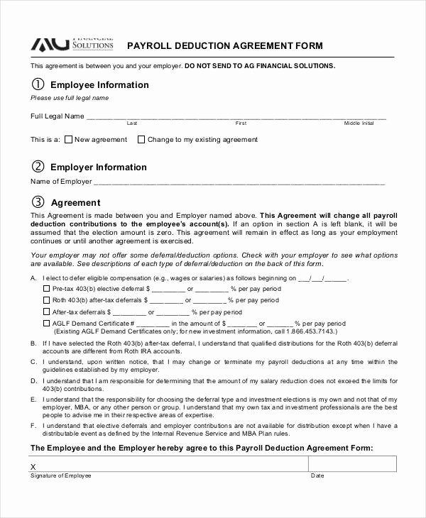 Payroll Deduction form Template New Payroll Deduction form Template 10 Free Sample Example