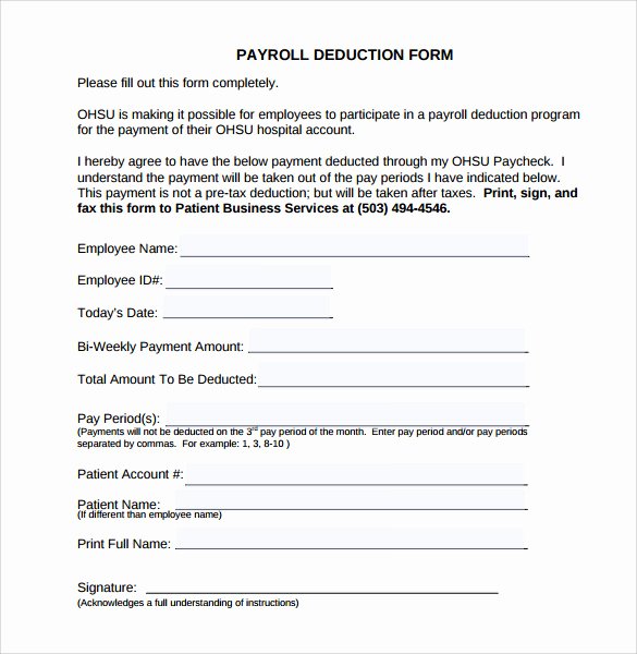 Payroll Deduction form Template Unique 10 Payroll Deduction forms to Download