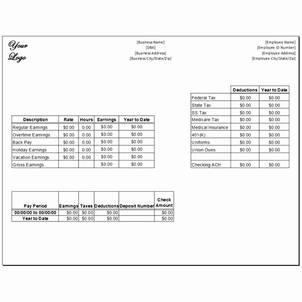 Payroll Stub Template Excel Lovely Download A Free Pay Stub Template for Microsoft Word or Excel