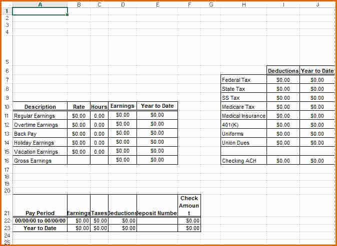 Payroll Stub Template Excel New 8 Excel Pay Stub Template