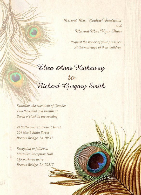 Peacock Wedding Invitations Template Elegant 23 Peacock Wedding Invitation Templates – Free Sample