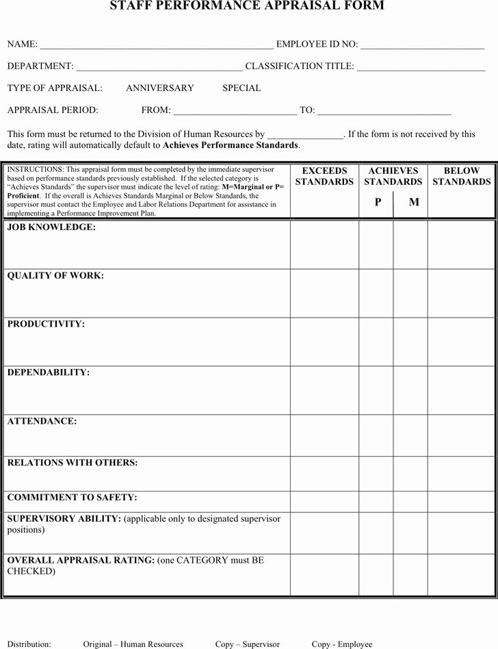 Performance Appraisal form Template Beautiful 5 Blank Appraisal forms – Word Templates