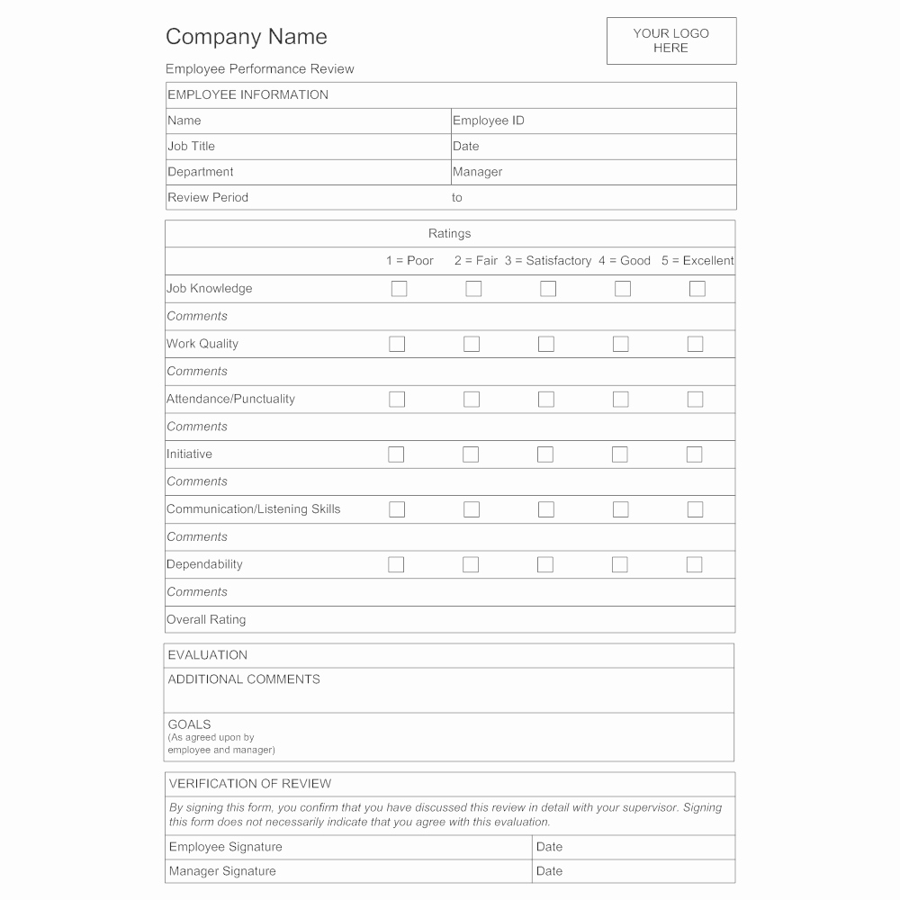 Performance Appraisal form Template Beautiful Employee Evaluation form