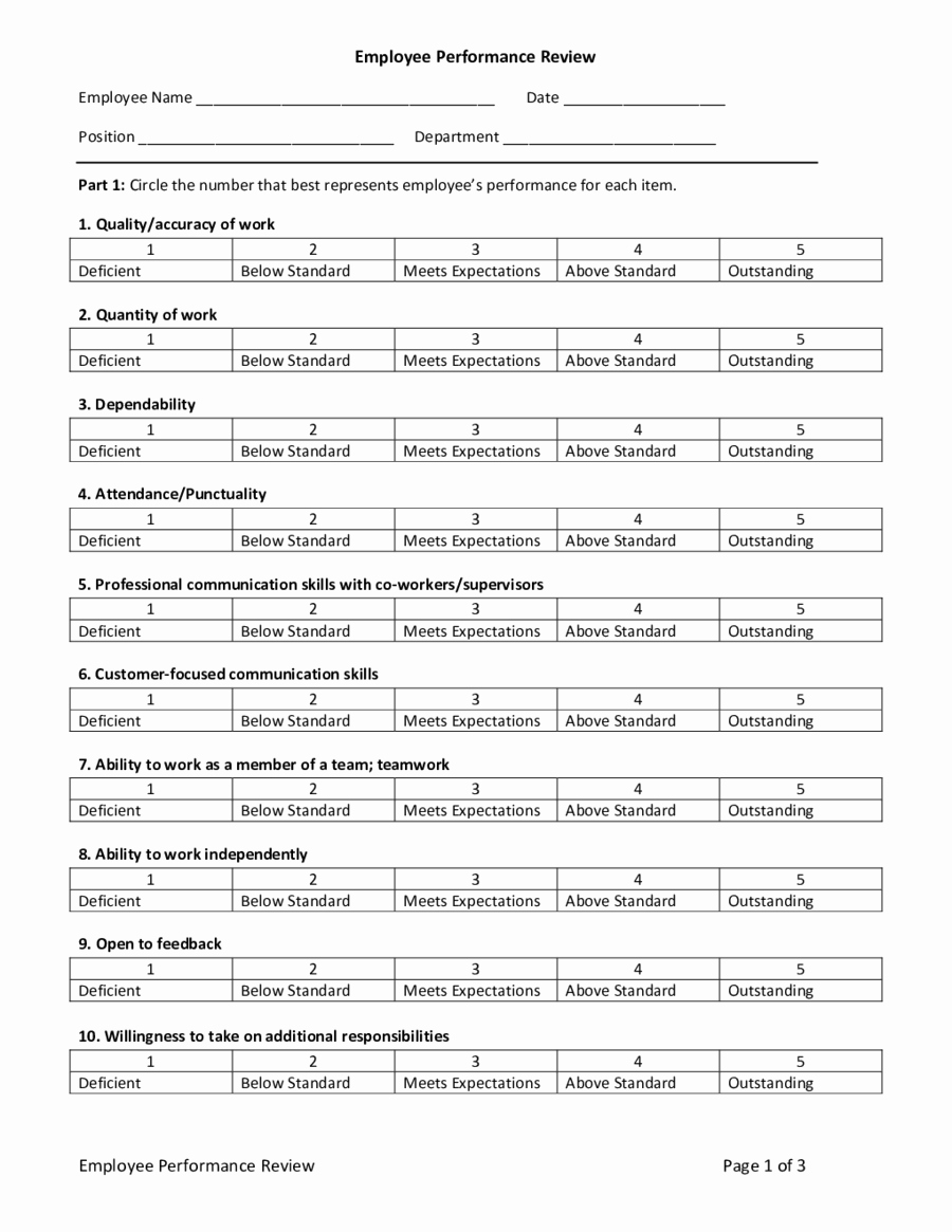 Performance Appraisal form Template Fresh Performance Evaluation forms Free Employee