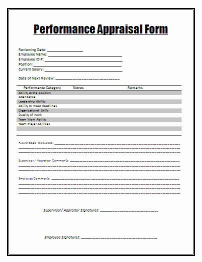 Performance Appraisal form Template New Performance Appraisal form