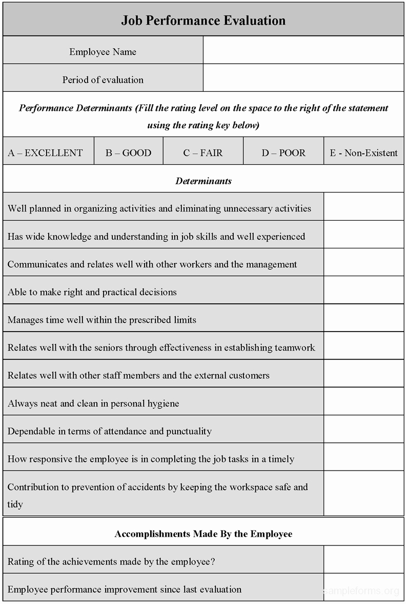 Performance Evaluation form Template Best Of 12 Best Of Job Performance Evaluation Letter