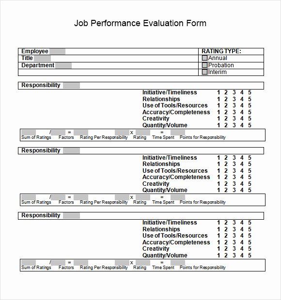 Performance Evaluation form Template Fresh 10 Job Performance Evaluation Templates Download for Free