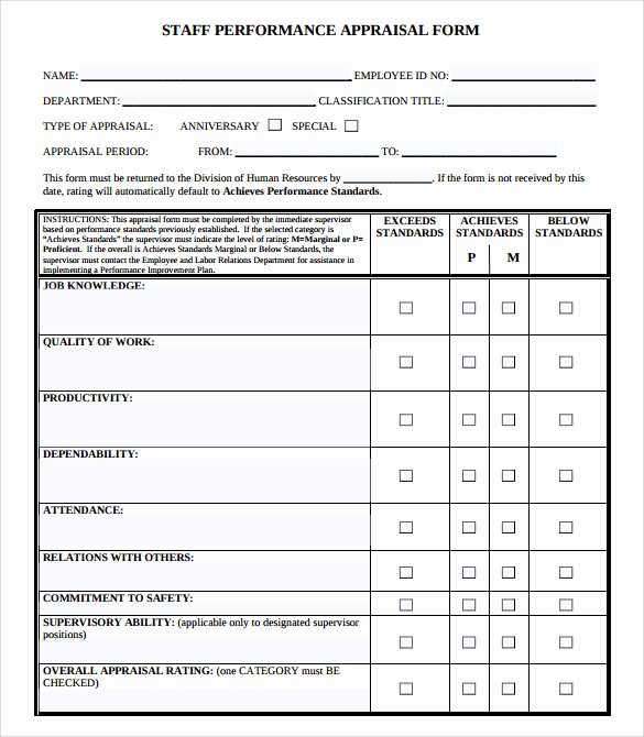 Performance Evaluation form Template Inspirational 8 Sample Job Performance Evaluation forms