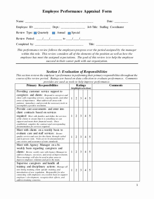 Performance Evaluation form Template Lovely Custom Performance Appraisal Review form