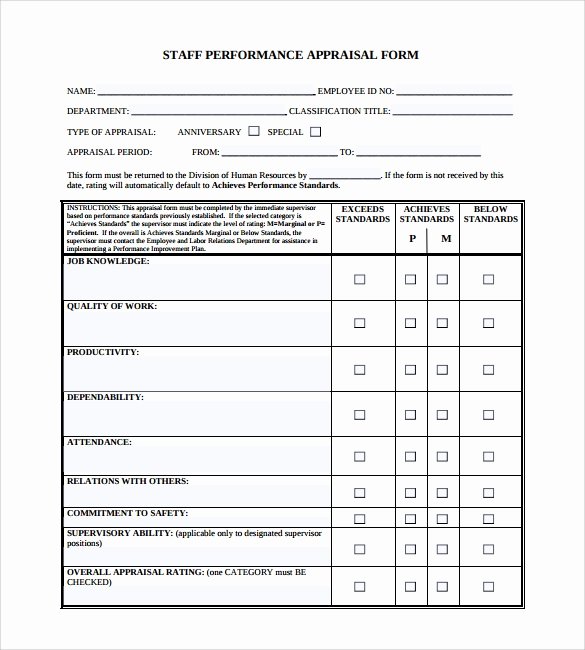 Performance Evaluation form Template New 6 Employee Performance Appraisal form Templates