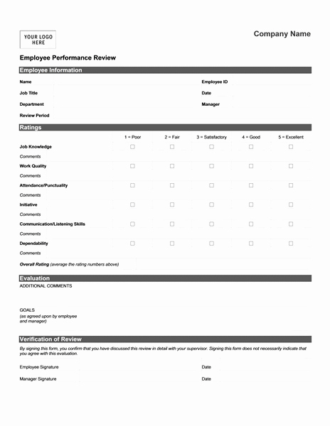 Performance Review form Template Awesome Performance Review Template Employee Performance Review