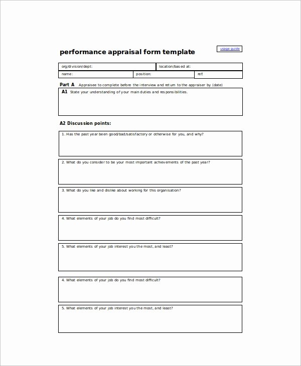 Performance Review form Template Fresh 7 Sample Performance Appraisals