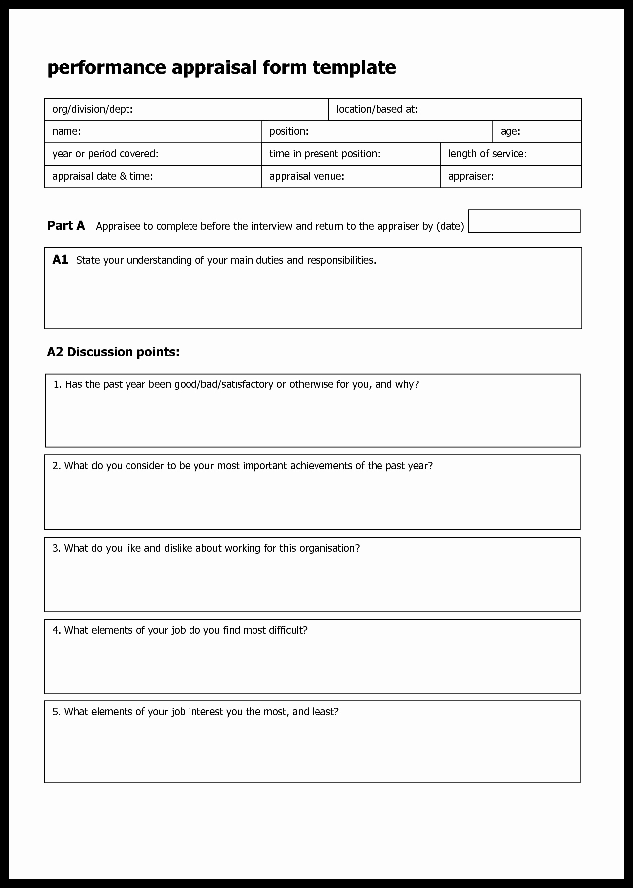 Performance Review form Template Fresh Simple Performance Appraisal Template