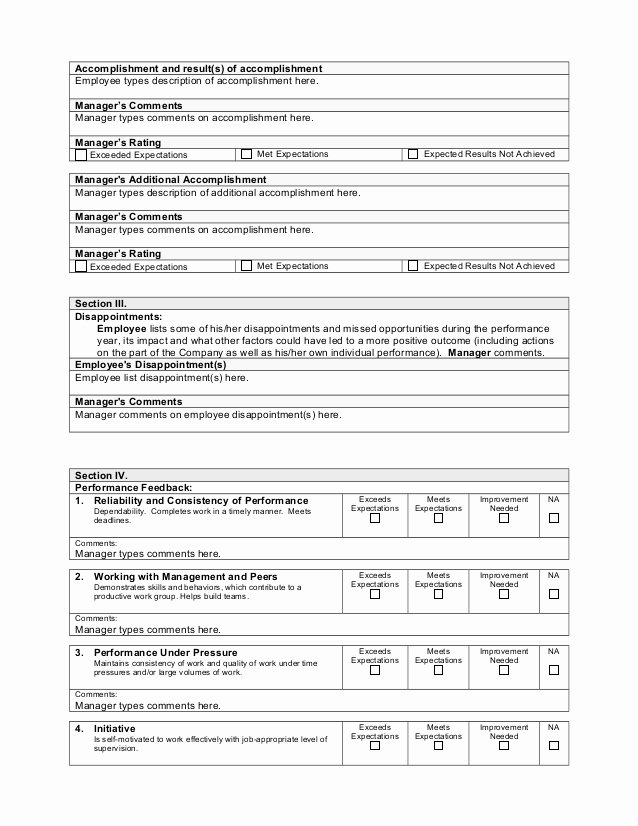 Performance Review form Template Inspirational Performance Appraisal Template