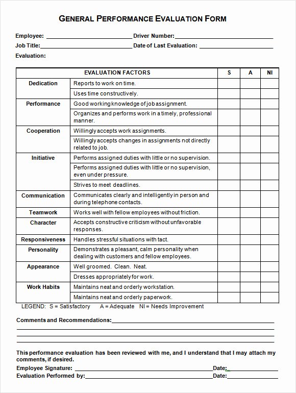Performance Review form Template Unique Sample Performance Evaluation form 7 Documents In Pdf Word