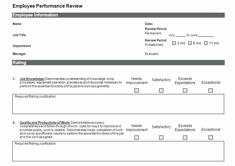 Performance Review Template for Managers Lovely Employee Review Template Excel Monthly Employee Review