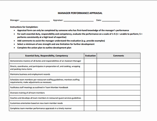 Performance Review Template for Managers New Performance Appraisal Performance Appraisal Examples for