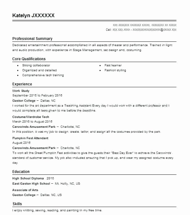 Performing Arts Resume Template Lovely Stage Management Resume Examples Performing Arts Resumes