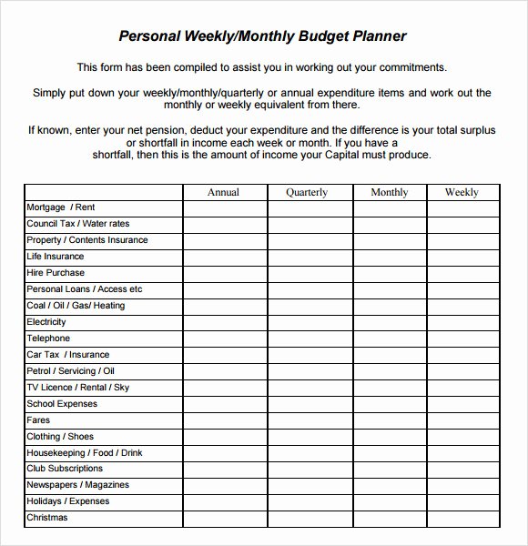 Personal Budget Planning Template Beautiful 8 Weekly Bud Samples Examples Templates