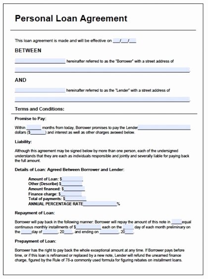Personal Loan Agreement Template Free Beautiful Free Printable Personal Loan Agreement form Generic