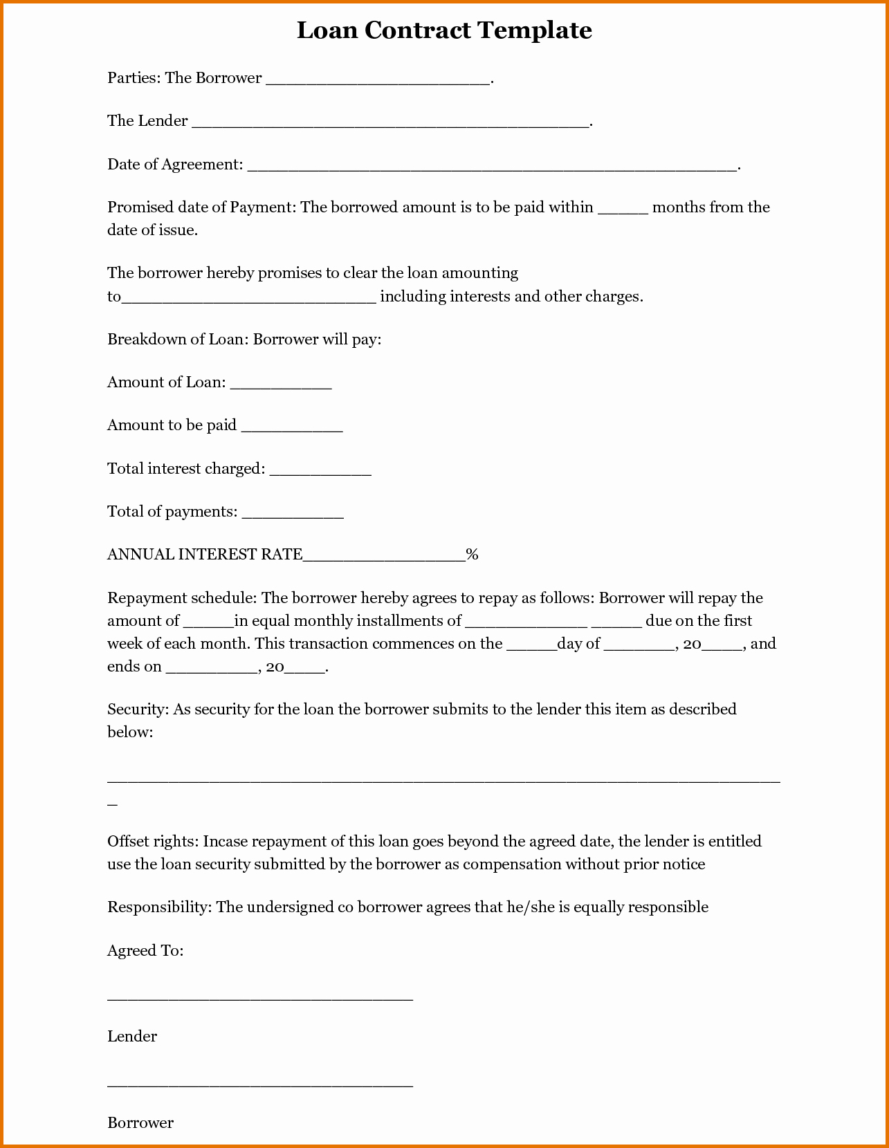 Personal Loan Contract Template Elegant Personal Loan Agreement Templatereference Letters Words