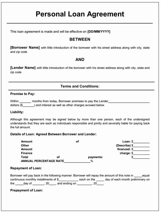 Personal Loan Contract Template Elegant Personal Loan Contract Template
