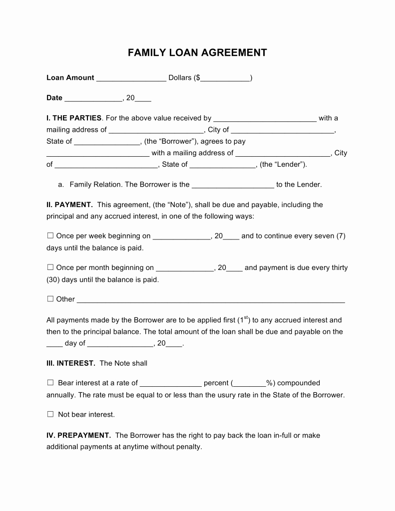 Personal Loan Contract Template Free Best Of Family Loan Agreement Template