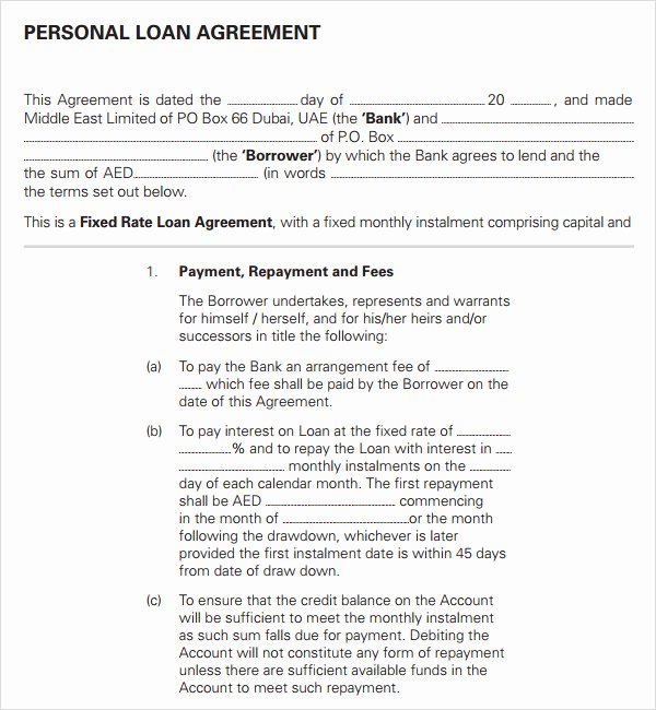 Personal Loan Contract Template Unique Loan Agreement 14 Download Documents In Pdf Word